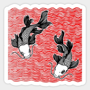 Double Koi Fish Great Wave Tattoo Red Blk Sticker
